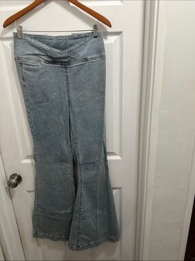 We the Free People Light Blue Wrapped Over Flare Jeans with V-Waistband